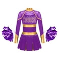 thumbnail image 6 of iiniim Kids Girls Rhinestones Long Sleeve Cheerleading Dress with Pom Pom Cheer Leader Dancewear Purple 14, 6 of 7