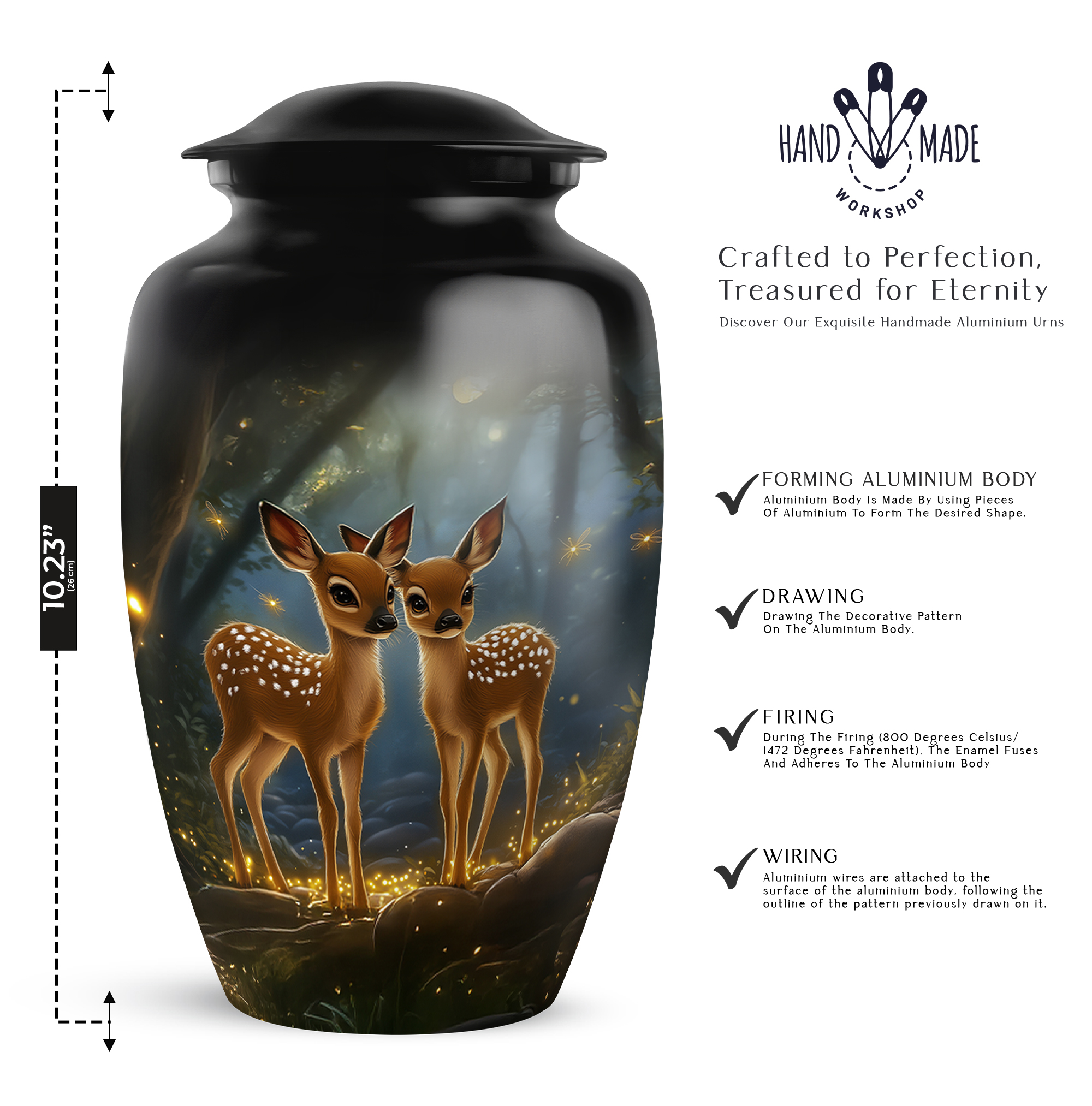 MUKTIVE Deer Memorial Urns for Adult Male - Large Black Funeral Urns for Human Ashes Adult Female - Cremation Urn for Mom & Dad - Handcrafted Burial Urn for Humans - 10 Inch
