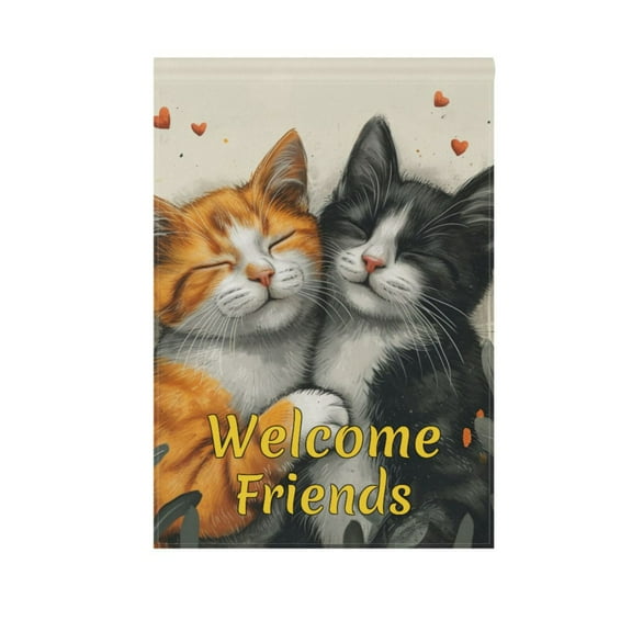 Cats with Heart Garden Flag House Banner 12" x 18" Double Sided Outdoor Yard Decoration