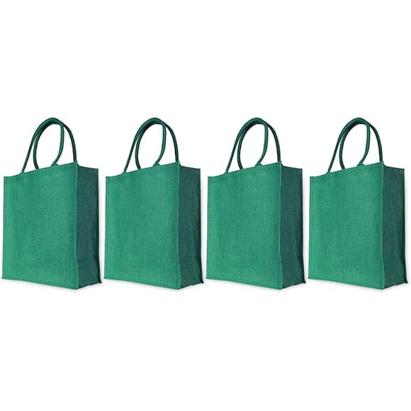 JUCOBEE Green Jute Reusable Bag – Sustainable and Spacious Tote for Beach, Market Trips & Daily Use – 18" x 16" x 7"