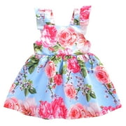2Bunnies Girl Baby Girls Floral Tutu Tulle Dress Party Backless Tie Back Sundress, Blue, 24 Months