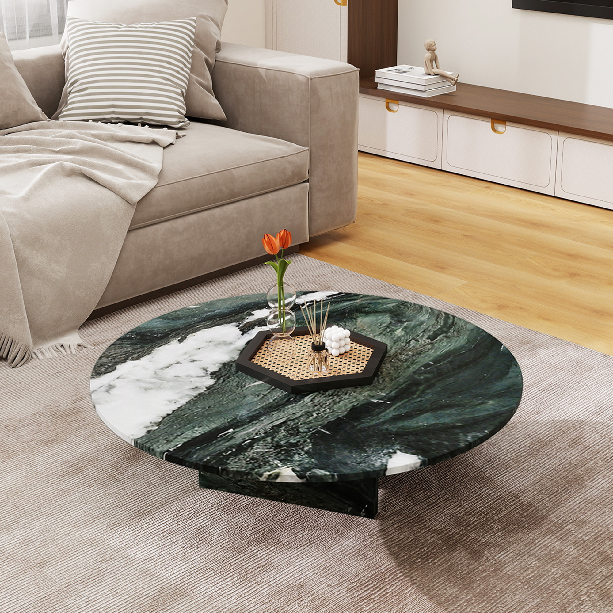 MDQMD Real Marble Coffee Table with Unique Texture for Living Room,Minimalist Luxury Coffee Table for Home Decor,Green