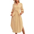 thumbnail image 1 of xiaxaixu Robe Midi Rayée pour Femmes Printemps Automne Robe Chemise Décontractée Manches Longues Col en V Robes à Bandage, 1 of 9