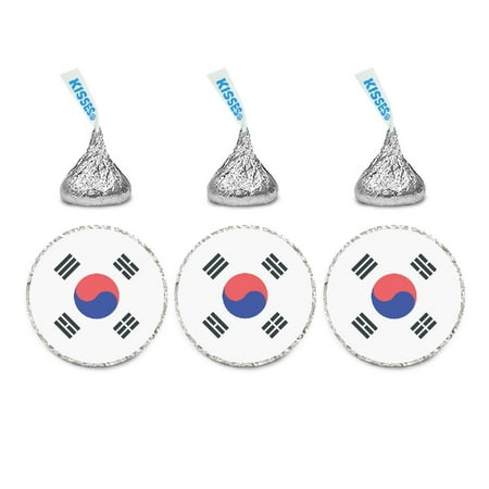 Custom Label Chocolate - Global World Flag Party Collection, Chocolate Drop Label Stickers, South Korea, 216-Pack