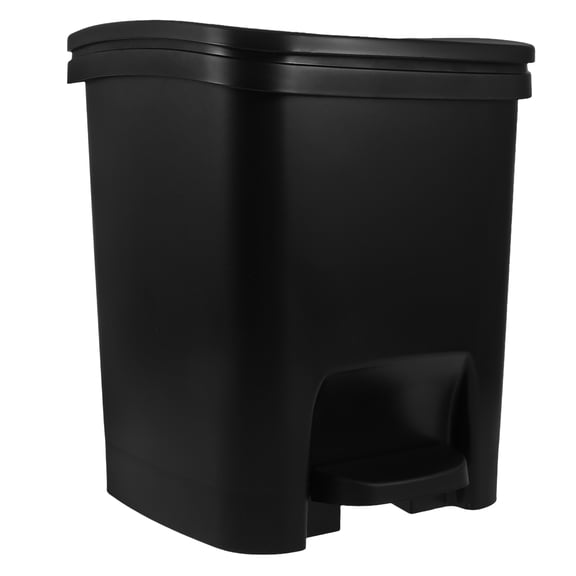 WASHWEPE Black Plastic Foot Pedal Trash Can for Bathroom and Kitchen with Lid Space Saving