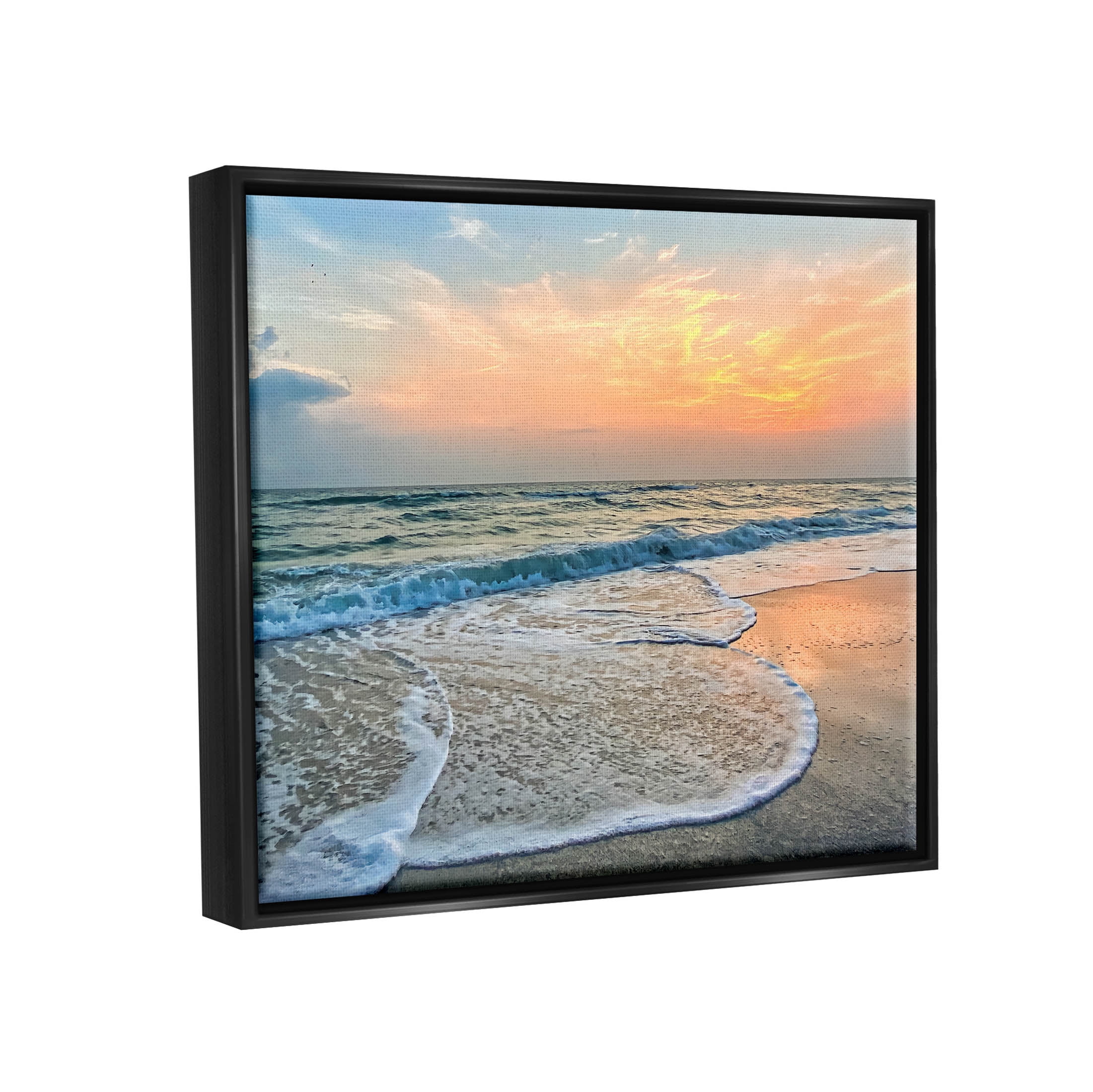 Stupell Industries Vast Panoramic Beach Layered Waves Photograph Jet Black Floating Framed Canvas Print Wall Art, Design by Mary Lou Photography