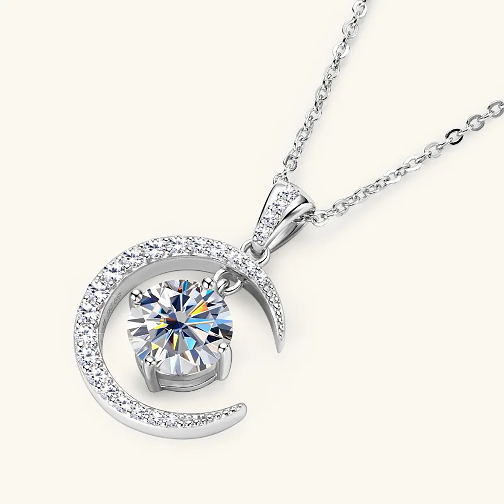 Sparkling 2.3 Ct Moissanite Stars Moon Necklace For Women S925 Sterling Silver Gold Plated Pendant Necklace D VVS1 Color Moissanite Diamond Necklace Jewelry Gift Chain