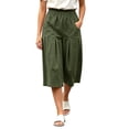 thumbnail image 3 of VBVC Women's Cotton Pleated Wide Leg Capri Pants , Casual Summer Crop Trousers For Women , Ladies' Relaxed Fit Lounge Culottes with Pockets, Army Green , S-2XL, 3 of 8