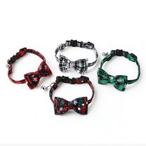4 PCS Christmas Cat Collars with Bow Tie and Bell, Breakaway Kitten Collar for Girl Boy Cats, Plaid Snowflake Xmas Pet Supplies, for Kitty Kitten Adult Cats Stuff Accessories