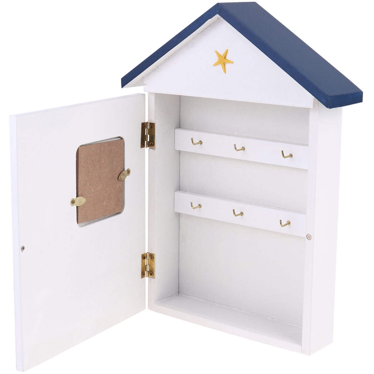 IBASETOY 1Pc Wall Mounted Wooden Key Storage Box White Key Organizer for Entryway Kitchen with Hooks