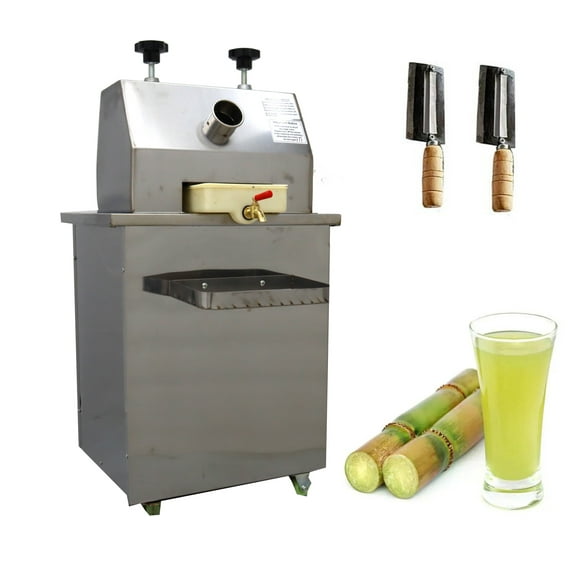 Techtongda 3 Rollers Sugarcane Press Electric Sugar Cane Press Juicer Sweet Sorghum Vertical Sugarcane Ginger Stainless Steel with 2pcs Knives