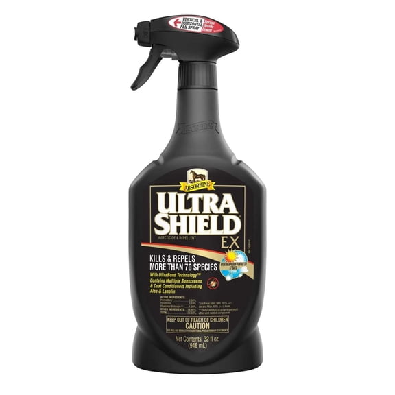 Absorbine UltraShield, Insecticide Repellent Spray, 32 oz EX Kills and repels flies, mosquitoes, ticks, fleas & more. Safe for use on dogs, horses & around premises.