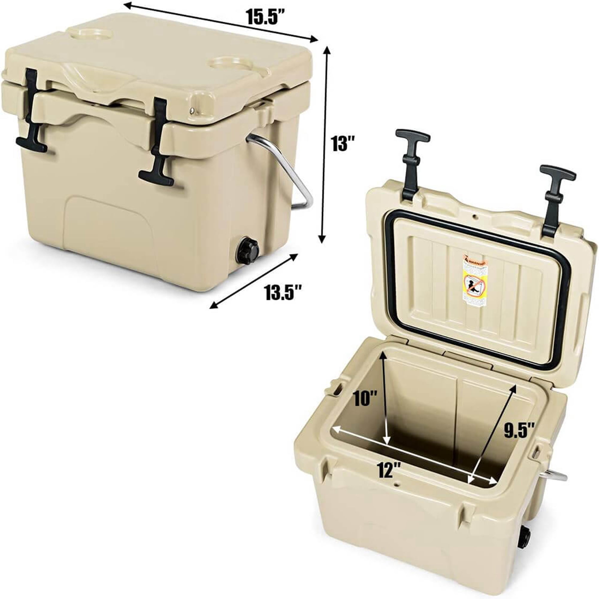 Costway 16 Quart Cooler Portable Ice Chest Leak-Proof 24 Cans Ice Box for Camping Khaki