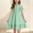 thumbnail image 2 of Miluxas Girls Summer Dress Tween Boho Casual Smocked Swing Flowy Ruffle Midi Dresses Green 4 Years, 2 of 8