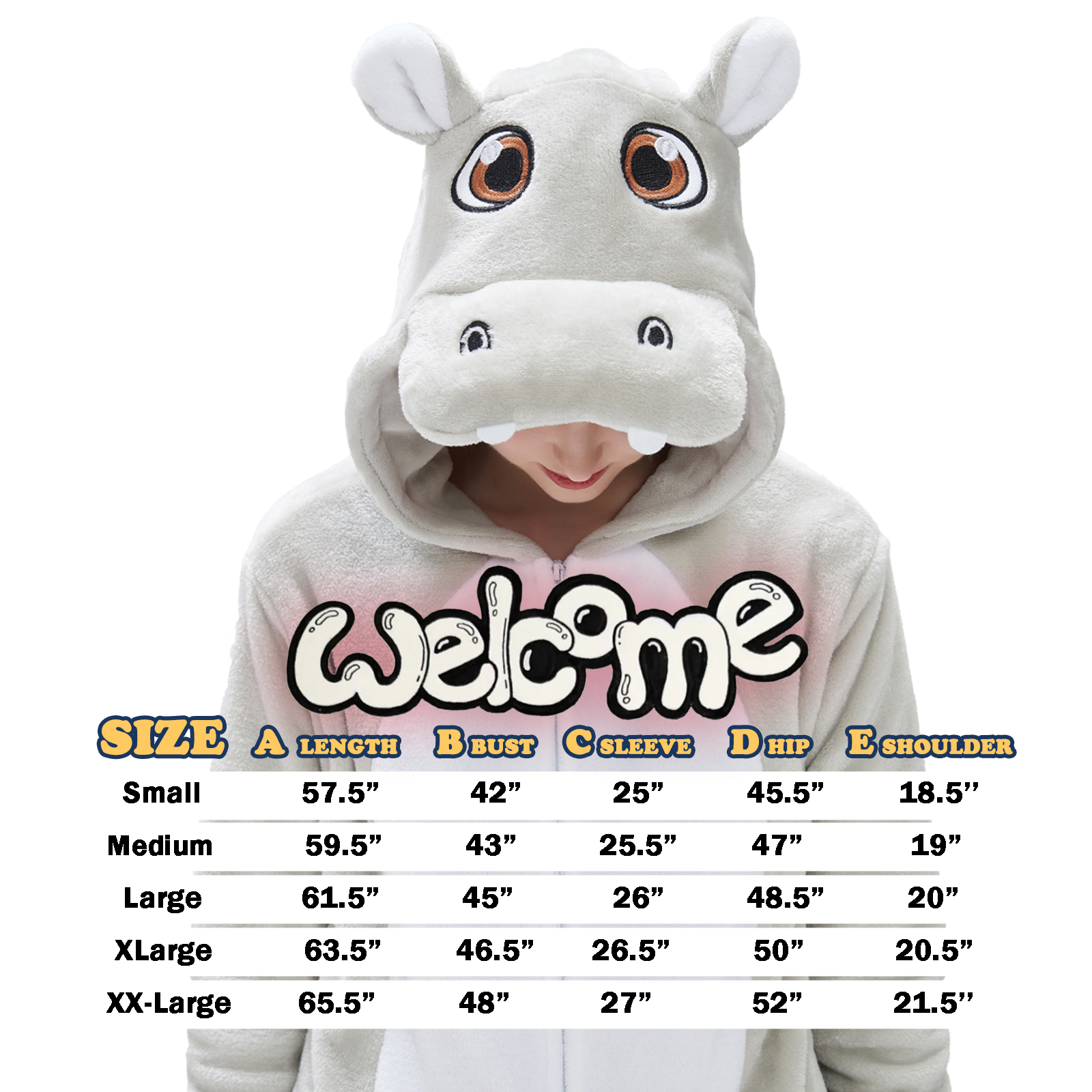 SWEETXIN Adult Halloween One-Piece Pajamas Hippo Cosplay Costume Suit for Women and Men SizeM