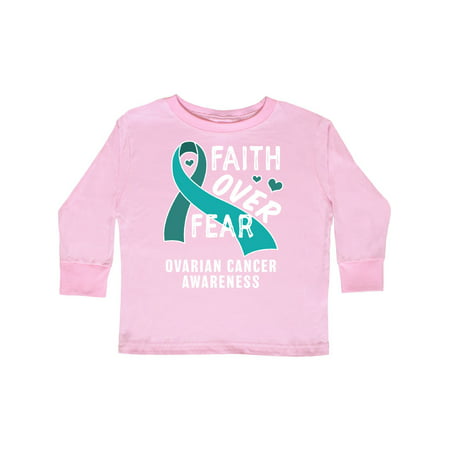 

Inktastic Ovarian Cancer Awareness Faith Over Fear with Teal Ribbon Gift Toddler Boy or Toddler Girl Long Sleeve T-Shirt