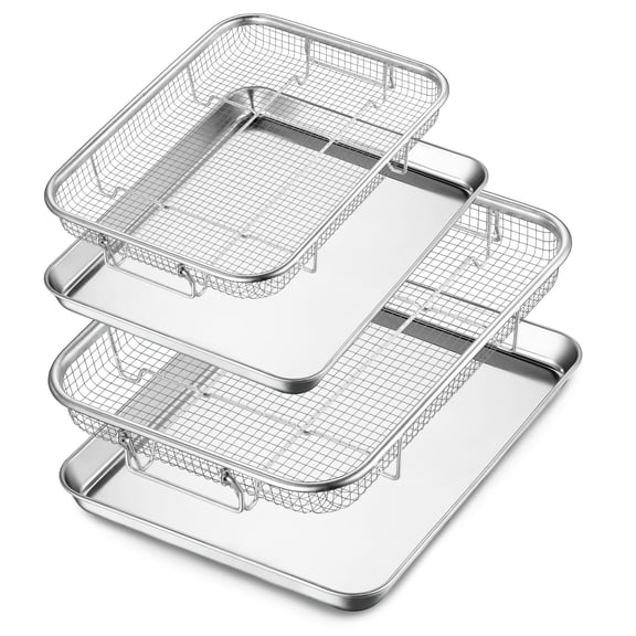 Walchoice Air Fryer Basket for Oven, 17” x 13” & 16” x 12” Stainless Steel Air Fryer Pan and Tray, Large Nonstick Crisper Tray for Frying Baking Roasting Cooling, Dishwasher Safe