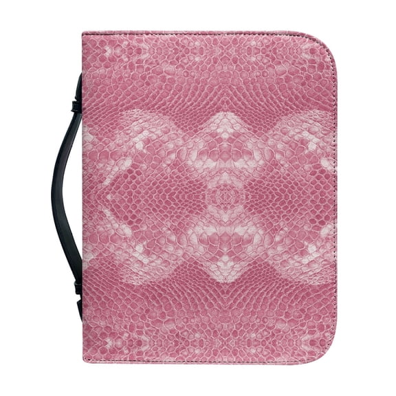 HELLHERO Pink Snake Skin Pattern Bible Covers with Protective Large Capacity Bible Carrying Case for Outdoor, PU Leather Church Bible Bag for Outdoor Study