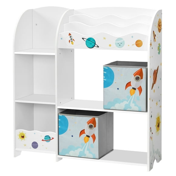 SONGMICS Organizador de Juguetes y Libros para Niños, Estantería de Almacenamiento Multifuncional con 2 Cajas, Gran Capacidad, Tema Universal, para Dormitorio, Salón, Blanco
