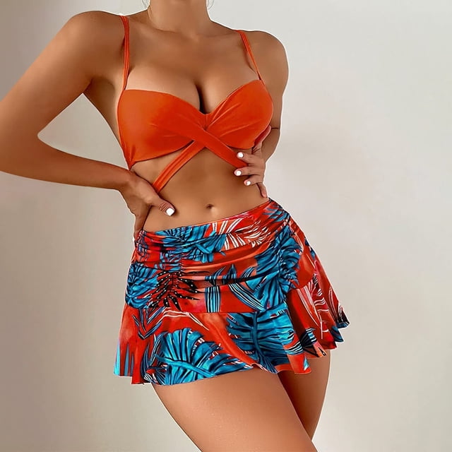 EGNMCR Bikini Set Omen's Printing Push Up Halter Bikini Swimsuit High Waist Bathing Suit