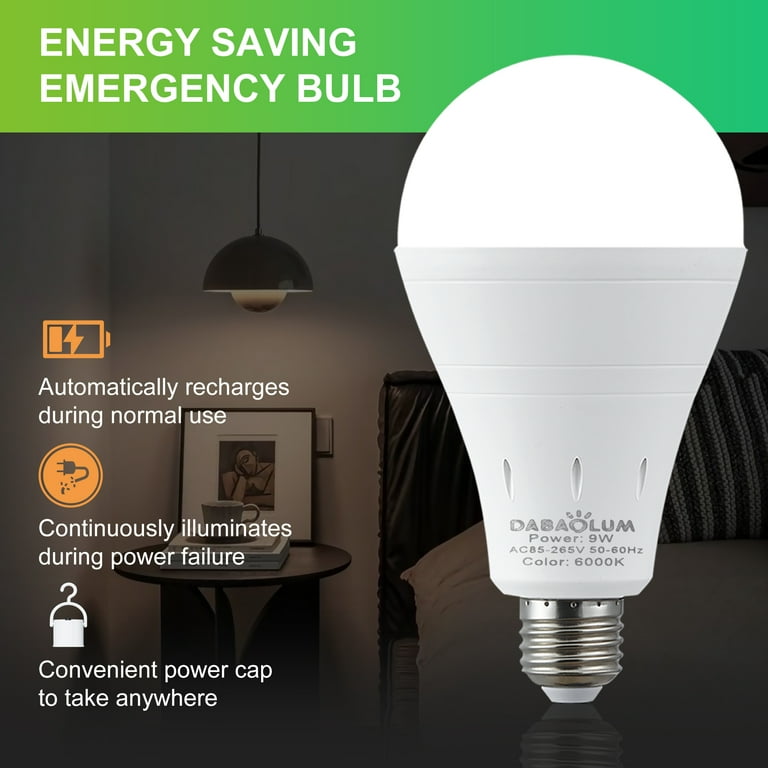 LED Emergency Light Bulb for Power Outages - Rechargeable Battery