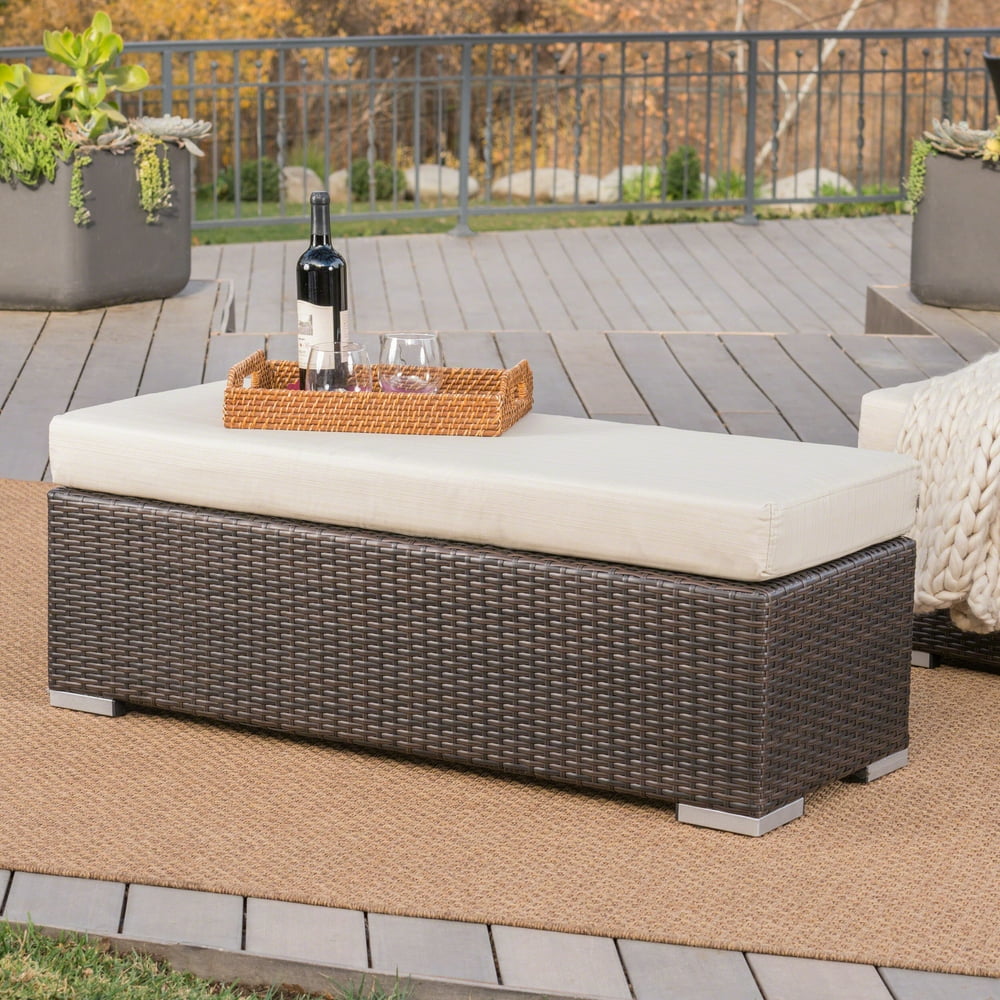 Avianna Outdoor Wicker Bench with Cushion, Multibrown, Beige - Walmart