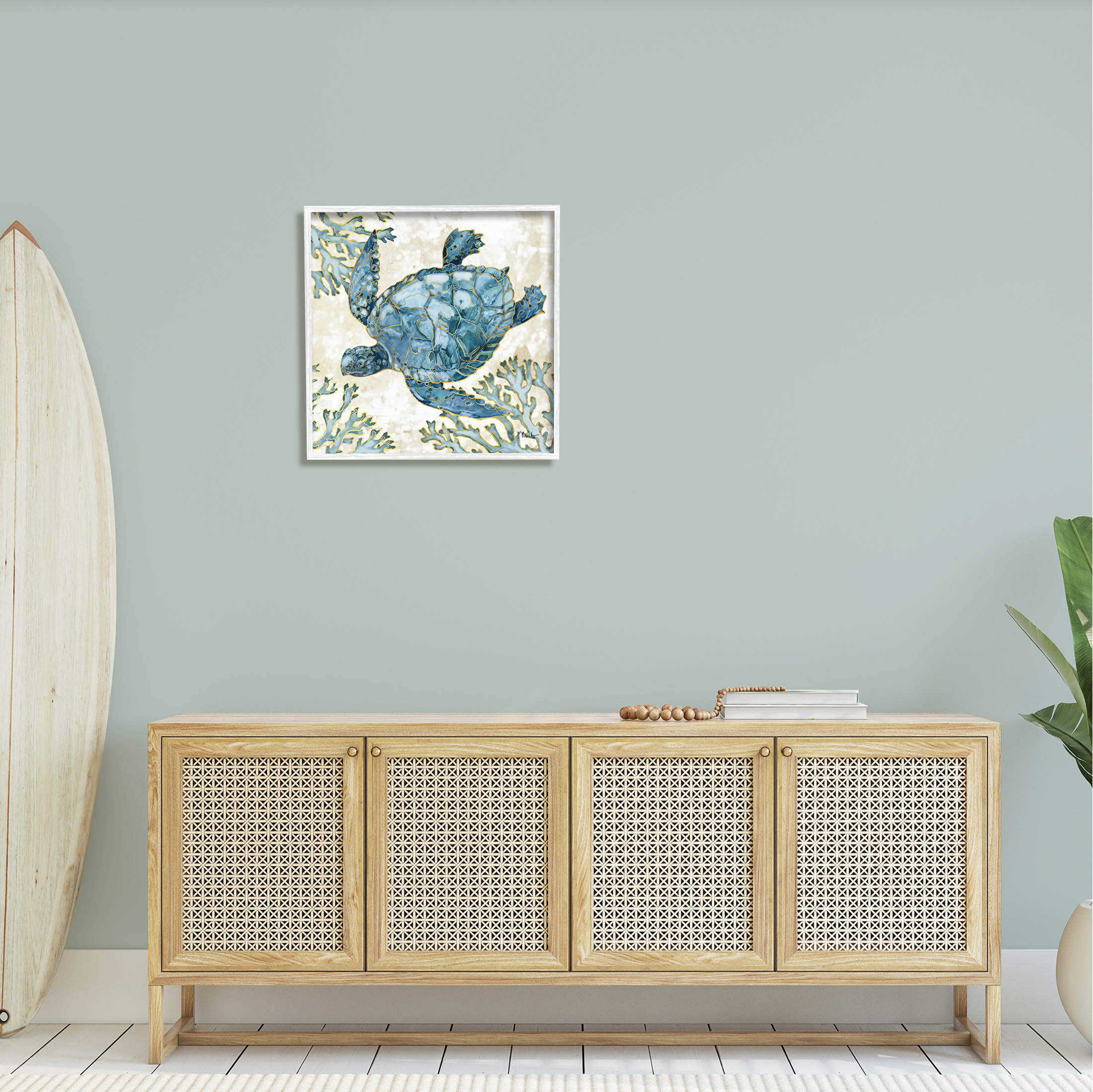 Stupell Industries Playa Sealife Blue Sea Turtle Graphic Art White Framed Art Print Wall Art, Design by Paul Brent