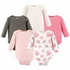 Hudson Baby Infant Girl Cotton Long-Sleeve Bodysuits 5pk, Basic Pink Floral, 3-6 Months