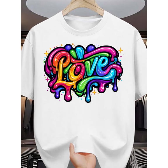 Colorful Drip Love Graffiti Art Rainbow Women's Casual T-Shirt