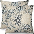 thumbnail image 7 of Navy Blue Beige Dahlia Pillow Covers 18x18 Set of 2 Rustic Geometric Flower Outdoor Cream Decorative Throw Pillows Summer Floral Farmhouse Pillowcases Linen Cushion Case Decor for Home Sofa Couch Bed, 7 of 7
