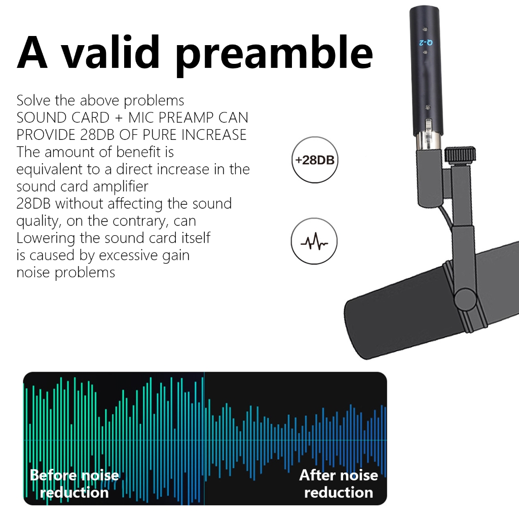 HiFi Microphones Preamp, 28dB Gains, Clear Sound Enhancements for Dynamic Mics