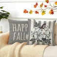 thumbnail image 5 of Happy Fall White Pumpkin Decorative Throw Pillow Covers 16 x 16 Set of 4, Autumn Gray Leaves Polka Dots Stripes Porch Patio Outdoor Pillowcase Buffalo Plaid Farmhouse Cushion Case Home Decor, 5 of 5