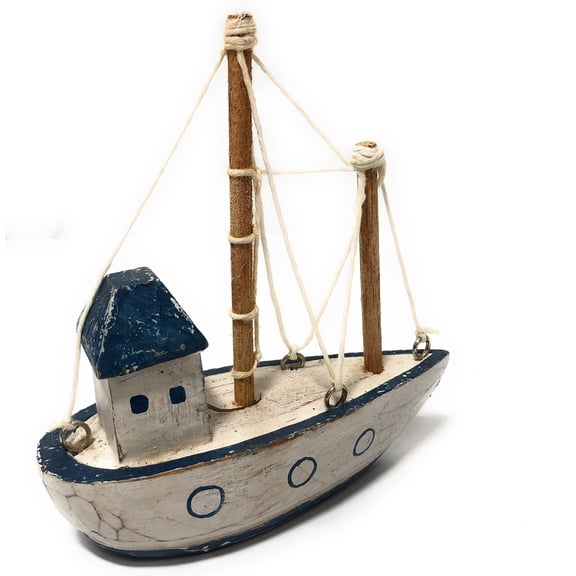 Decorative Wooden Boat House 6" - Blue Rustic Nautical Accent | #Ata1800415b