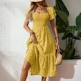 thumbnail image 2 of Tianiyouqing Maxi Dress Women Backless Floral Ruffle Smocked Flowing Swing Dresses Square Neck Tiered Flutter Sleeve Boho Midi Sundress Yellow XL, 2 of 6