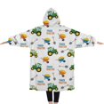 thumbnail image 2 of Oversized Wearable Blanket Hoodie,Cartoon Tractors Wheelbarrows White Pattern Sherpa Blanket Hoodie with Super Pockets,Super Warm Fuzzy Pullover for Women & Men, 2 of 6
