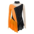 thumbnail image 3 of Miutii Kids Girls Sparkly Rhinestone Figure Ice Skating Dress Long Sleeve Ballet Dance Gymnastics Skirted Leotard Orange 14, 3 of 5