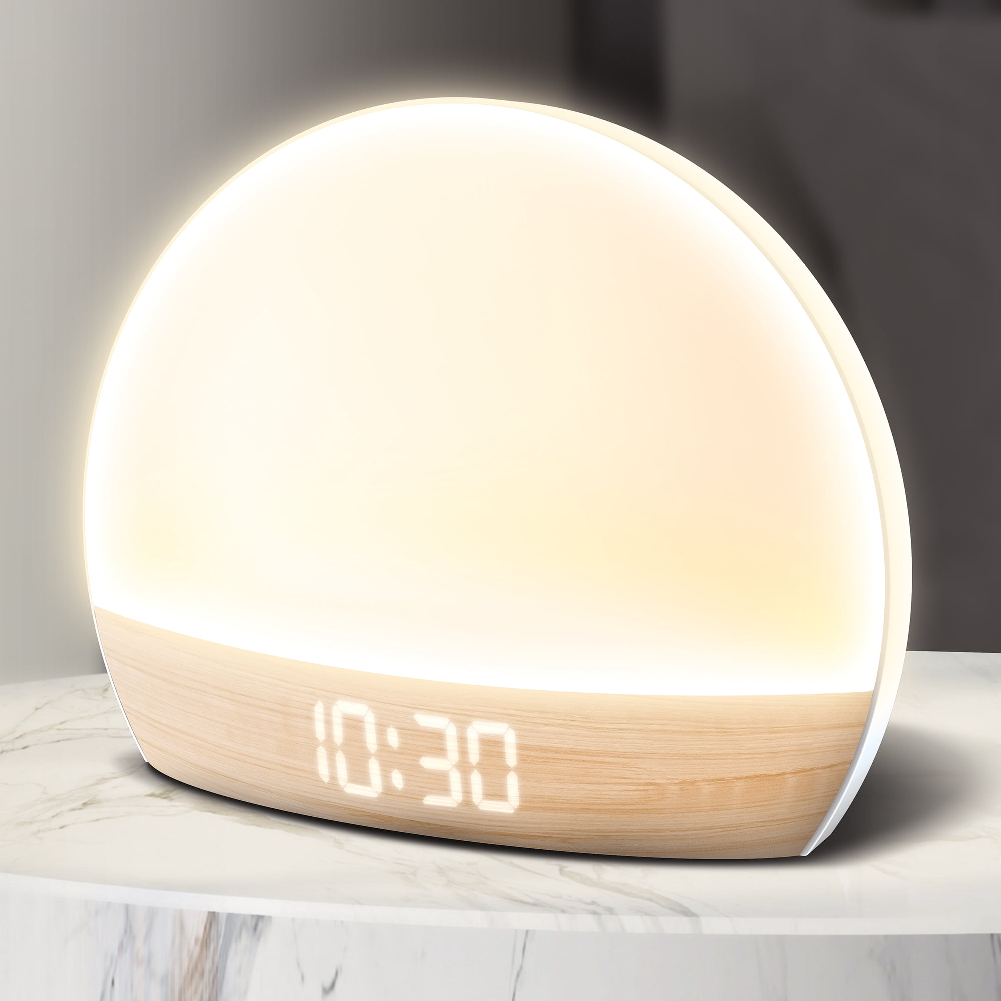 Brookstone Sunrise Alarm Clock with Soft LED Light, RGB Color Night Light, Sunrise & Sunset Simulation, Time/Date and Indoor Temperature Display, Touch Controls, USB Powered