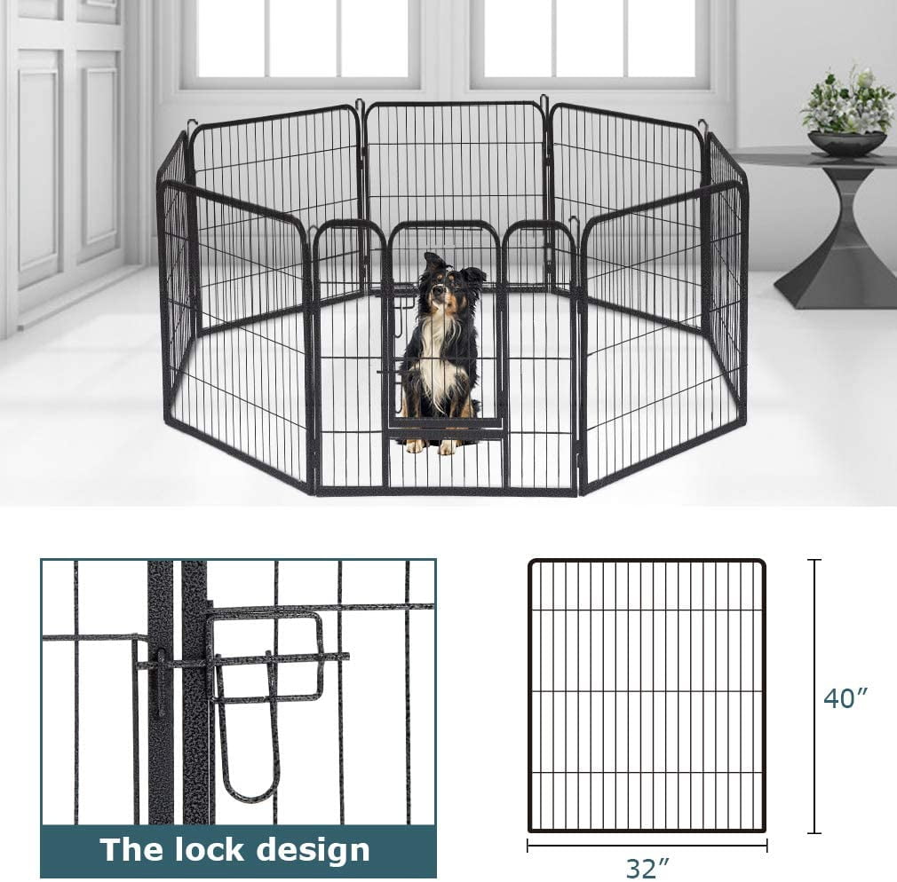 Pet Playpen 8 Panel 24”32”40” inch Indoor & Outdoor Folding Metal Exercise Pen & Pet Playpen Puppy Cat Exercise Fence Barrier Playpen Kennel 