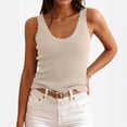 thumbnail image 2 of Womens Summer Sleeveless Tank Tops 2026 V Neck Ruffle Lightweight Ribbed Knit Shirt Casual Going Out Top Khaki M, 2 of 6