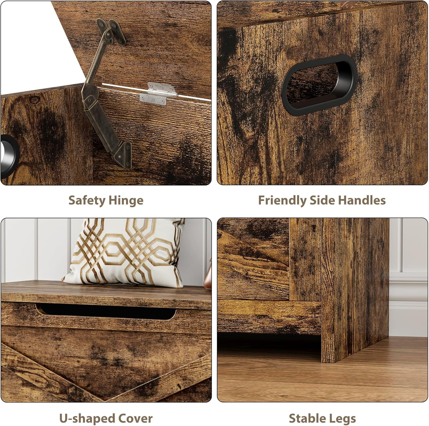 Garvee Wooden Storage Chest, 30"x15.78"x17.7", Safety Hinge Toy Box, Large Storage Bench for Entryway, Bedroom & Living Room, Rustic Brown