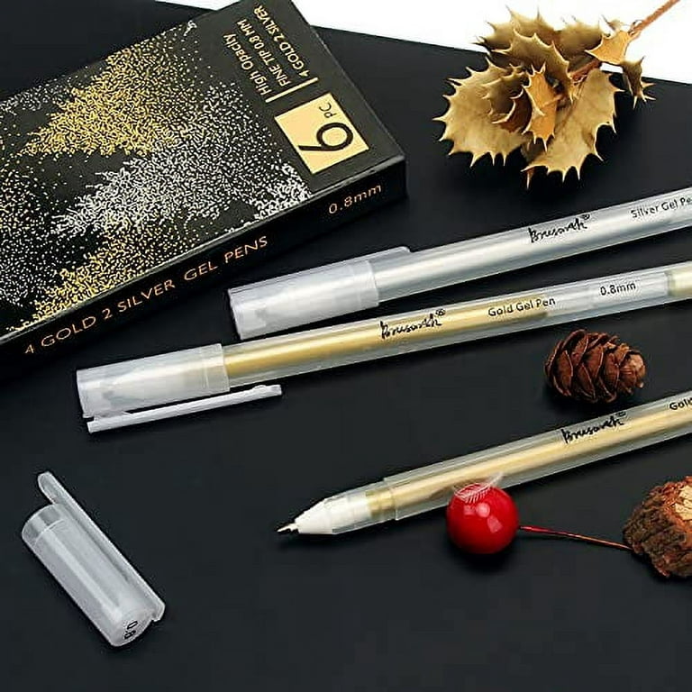 White Gel Ink Pens - 0.8MM Fine Tip, for Artists, Drawing, Sketching, Black  Paper, Pack of 6