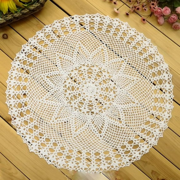 Cotton Handmade Crochet lace Table Runners Round Tablecloth Doilies Doily Table Dresser Scarf Décor,23 inch,White