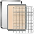 thumbnail image 1 of 9 Inch Small Toaster Oven Pan with Grid Rack and Silicone Mat Set, P&P CHEF Mini Stainless Steel Toaster Oven Tray Baking Pan with Cooling Rack, 3 Pcs (1 Pan + 1 Rack + 1 Mat), Dishwasher Safe, 1 of 7
