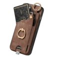 thumbnail image 3 of For iPhone 16 Pro Case Card Slots Leather+TPU Phone Cover with Ring Buckle - Green, 3 of 5