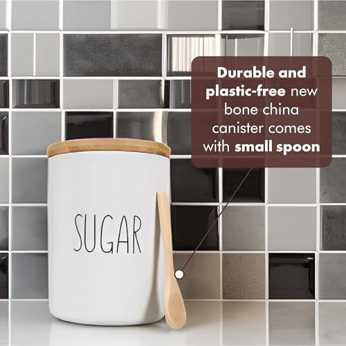 Ceramic Storage Jar Canister - Airtight Bamboo Lid w/Silicone Seal - Modern Design for Kitchen Counter or Bathroom (Sugar 1080mL)