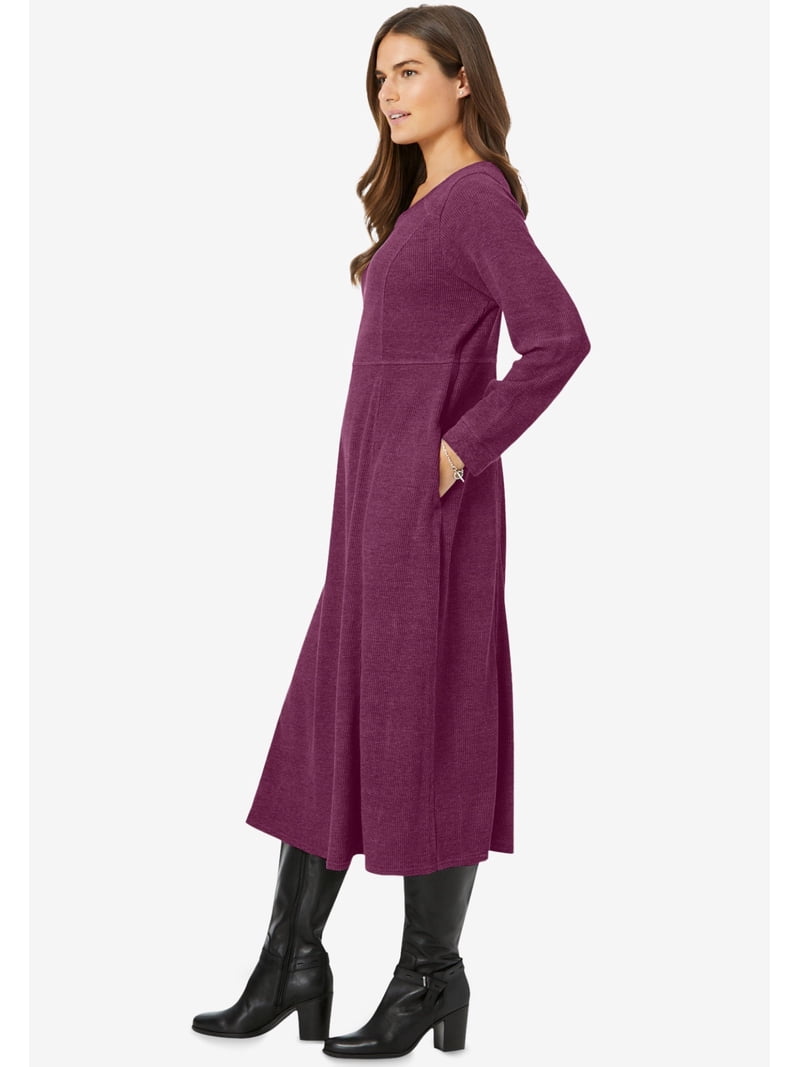 thermal knit dresses Plus Size - Women's Thermal Knit Dress - Black - 4X-Large