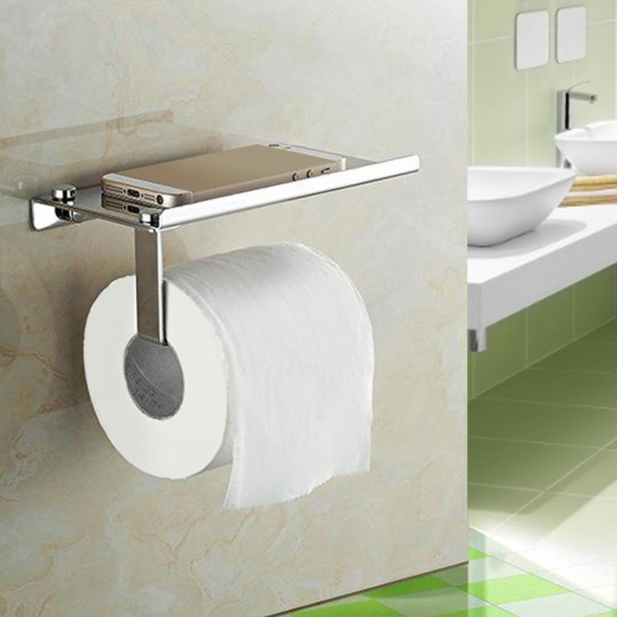 Stainless Steel Bathroom Toilet Paper Phone Holder Shelf Bathroom Mobile Rack