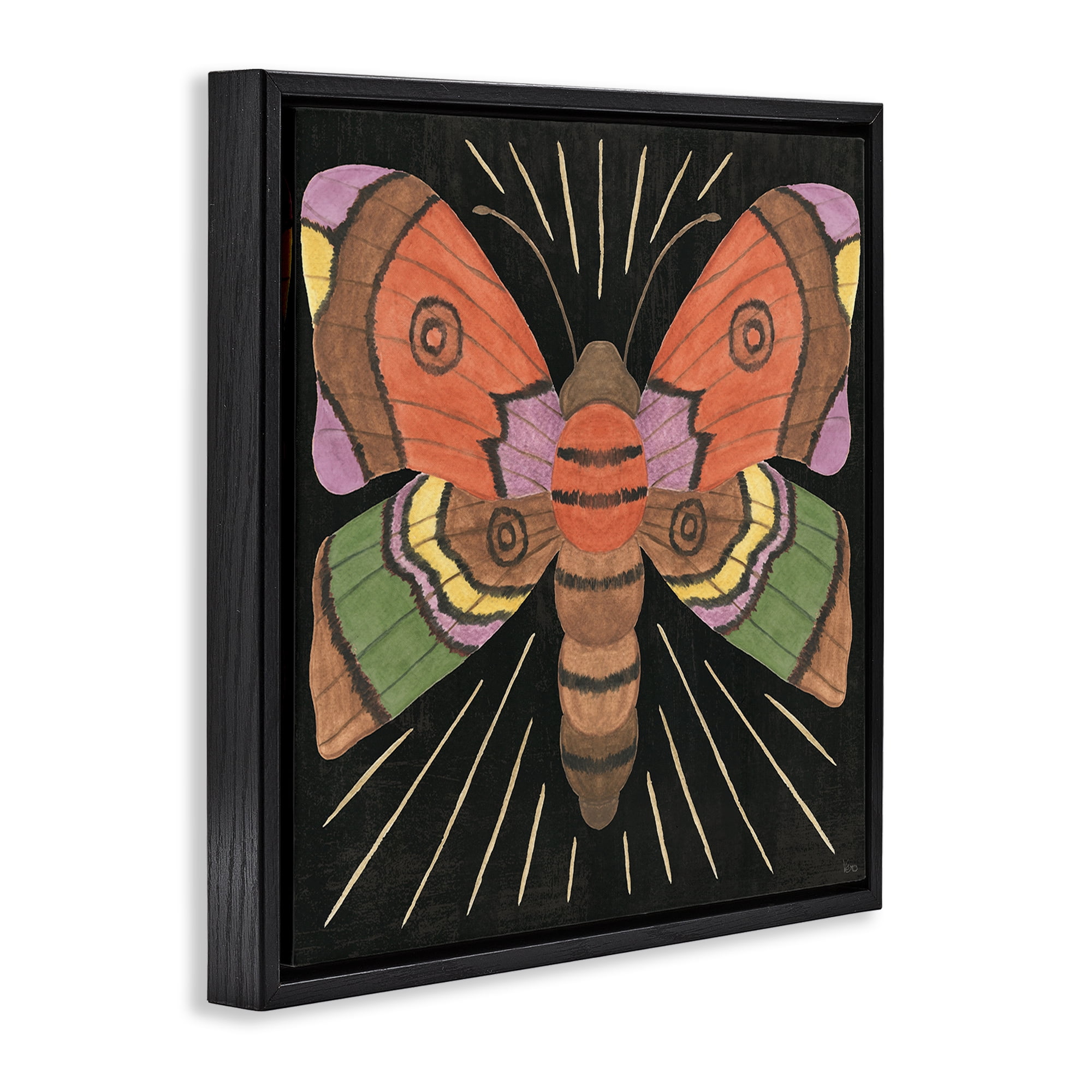 Stupell Industries Spooky Chic Moth Animals Painting Black Floater Framed Canvas Art Print Wall Art, 25 x 25