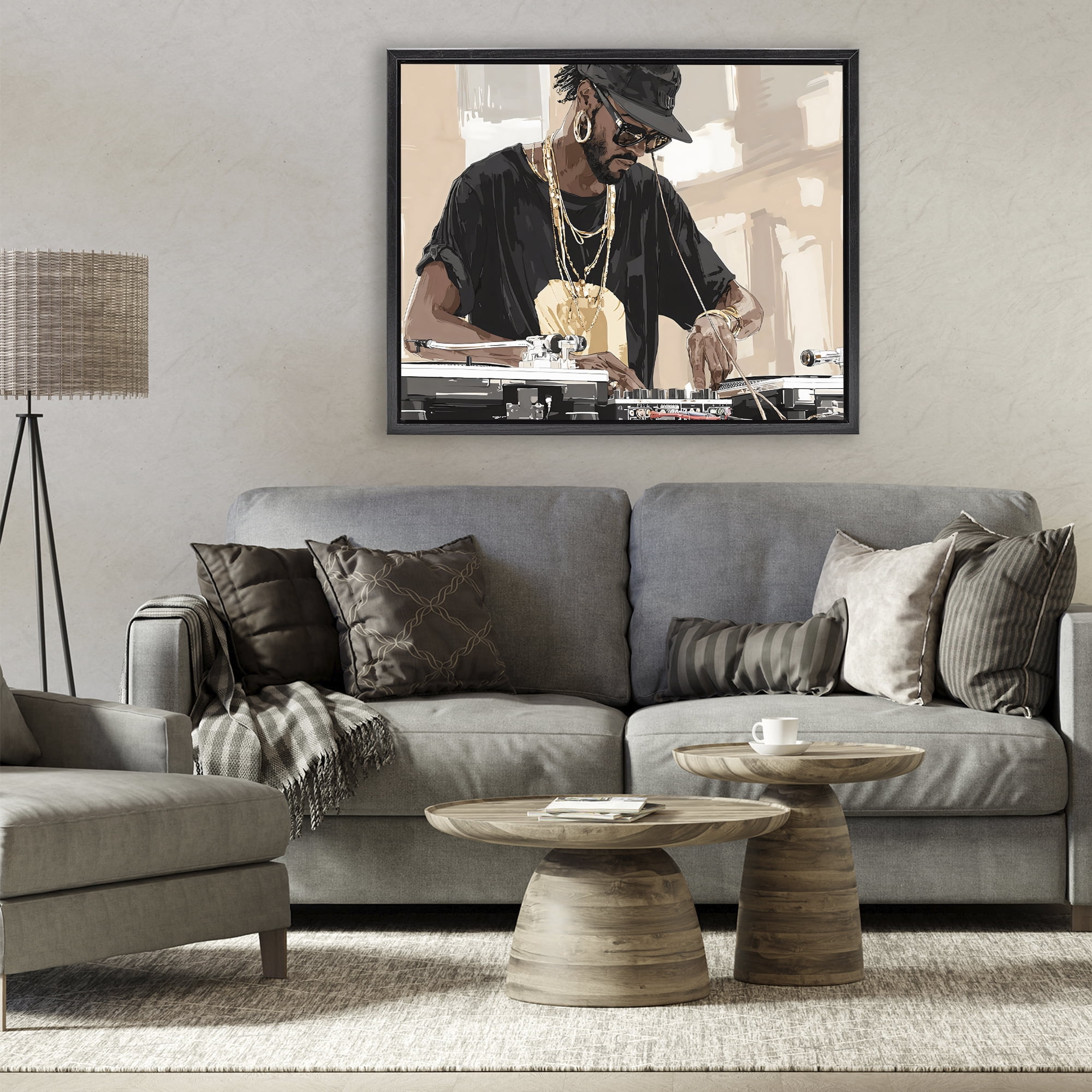 Stupell Industries Timeless DJ with Urban Rhythm Black Framed Floater Canvas Wall Art, design by Franklyn Gregory