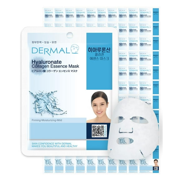 DERMAL Masque Facial à l'Essence d'Acide Hyaluronique et Collagène 23g Lot de 100 - Hydro Boost Hydratant pour Peau Sèche, Lissage des Ridules et Rides, Solution Quotidienne pour le Traitement de la Peau